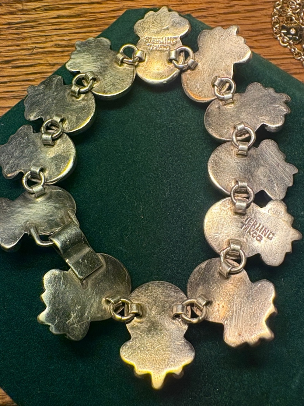 Antique 1970’s Sterling Silver Linked Turquoise Floral Bracelet Taxco Silver - Picture 2 of 16